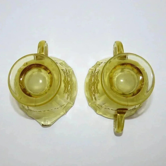 Federal Amber Yellow Depression Glass Madrid Cream And Sugar Set Vintage - Picture 3 of 7